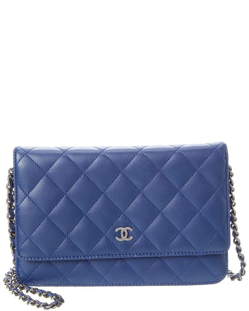 Chanel Blue Lambskin Classic Quilted Wallet On Chain (Authentic Pre-Loved)