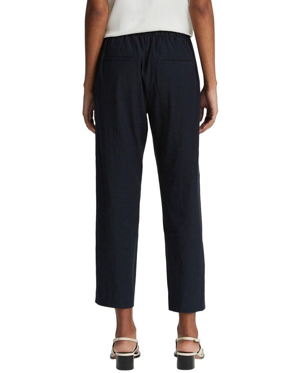 Vince Blue Mid Rise Tapered Pull-On Linen-Blend Pant