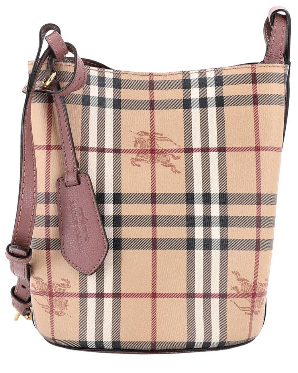Burberry Pink Lorne Bucket Bag Haymarket Coated Small (authentic Pre-loved)