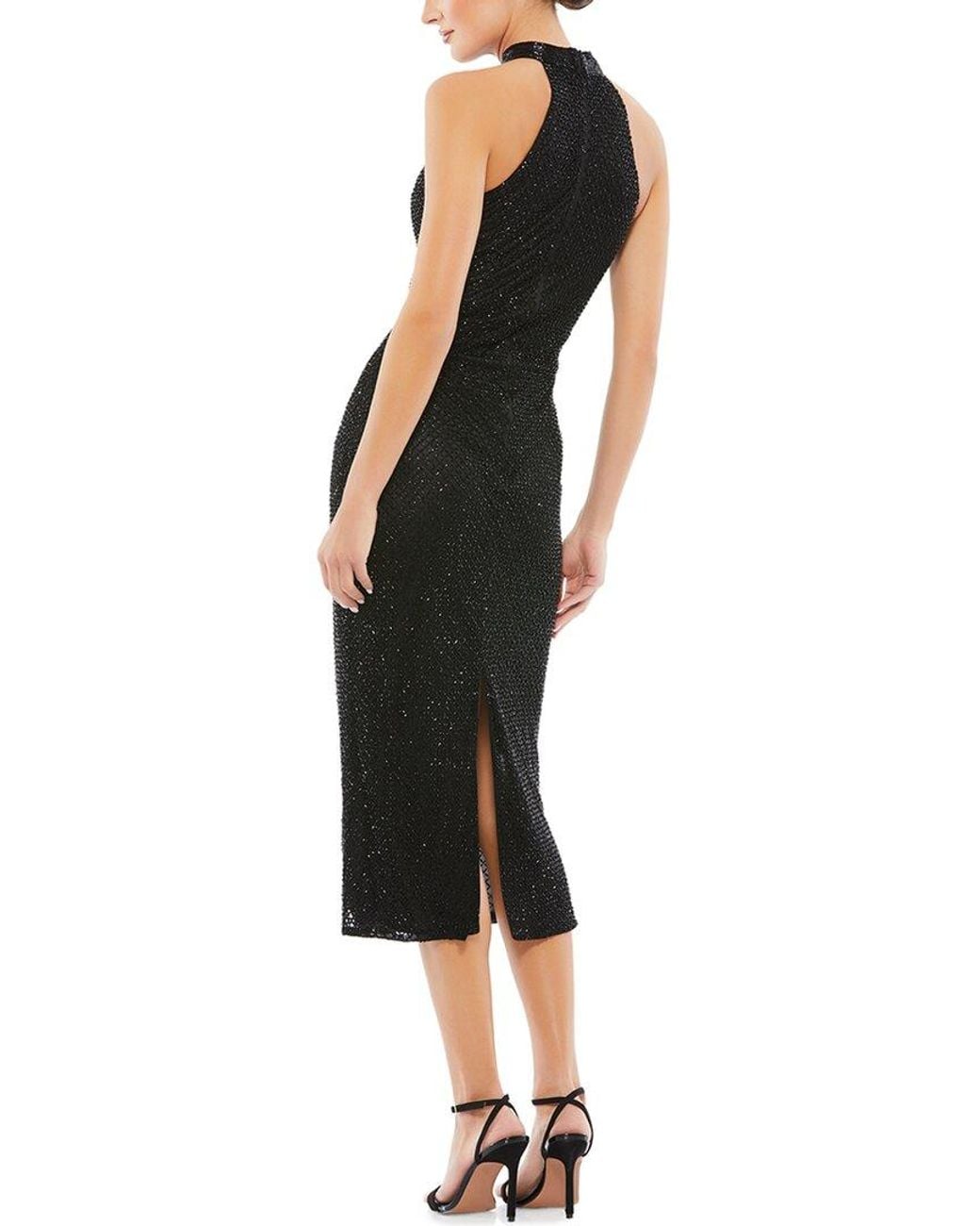 Mac Duggal Black Embellished Sleeveless Halter Neck Midi Dress