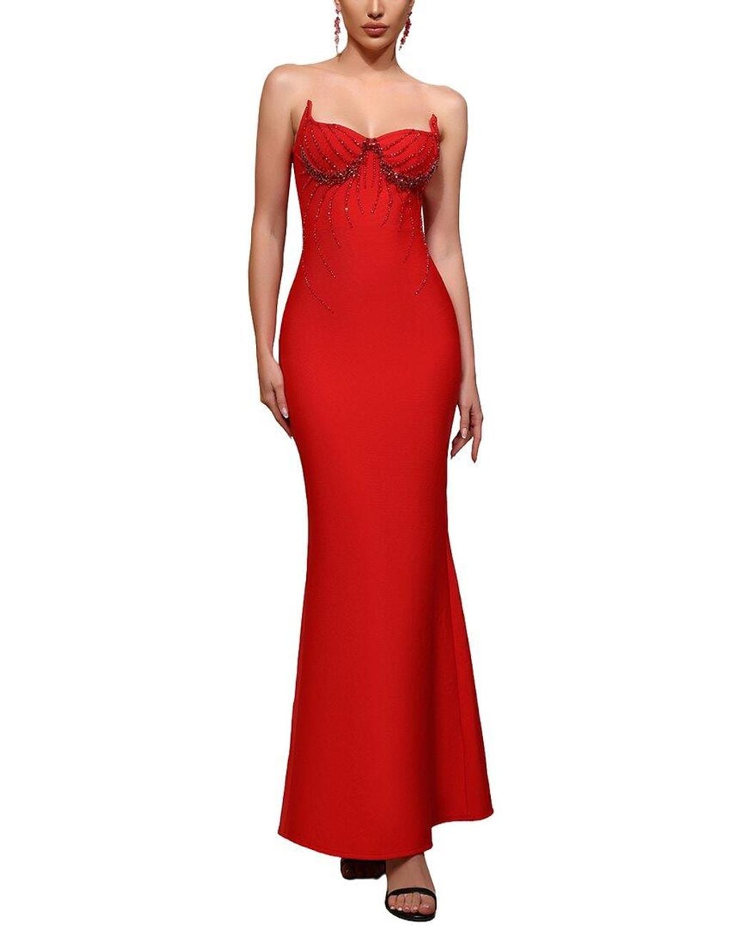 Dilireba Red Sleeveless Solid Maxi Dress