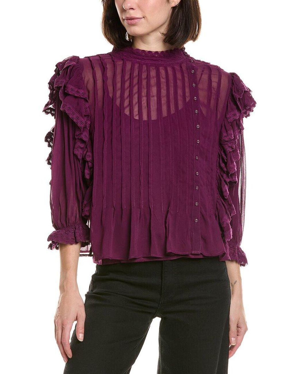 Farm Rio Purple Farm Rio Burgundy Ruffled Blouse