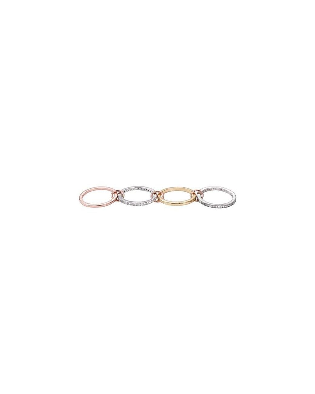 Adornia White 14K Plated Cz Mixed Metal Connected 4Pc Stack Ring