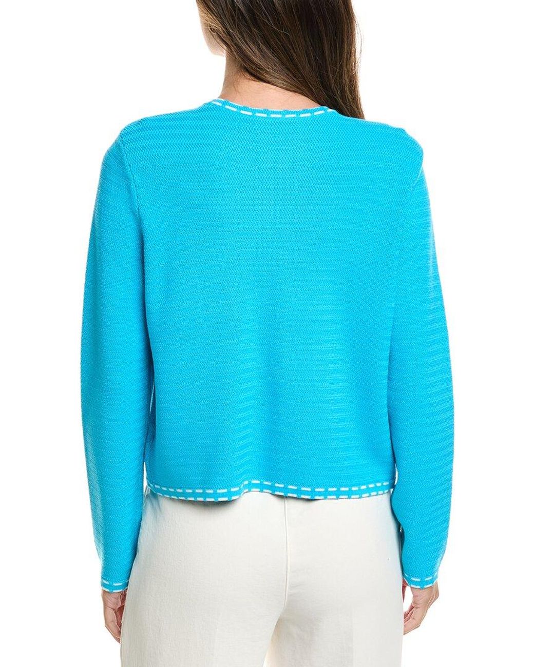 St. John Blue Ticking Trim Crew Jacket