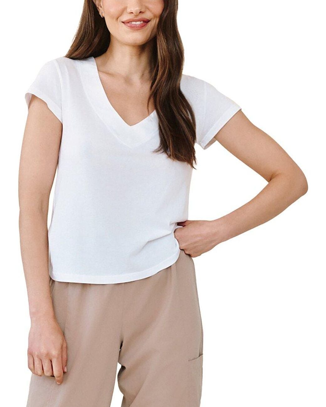 Bella Dahl White Mixed V-neck T-shirt