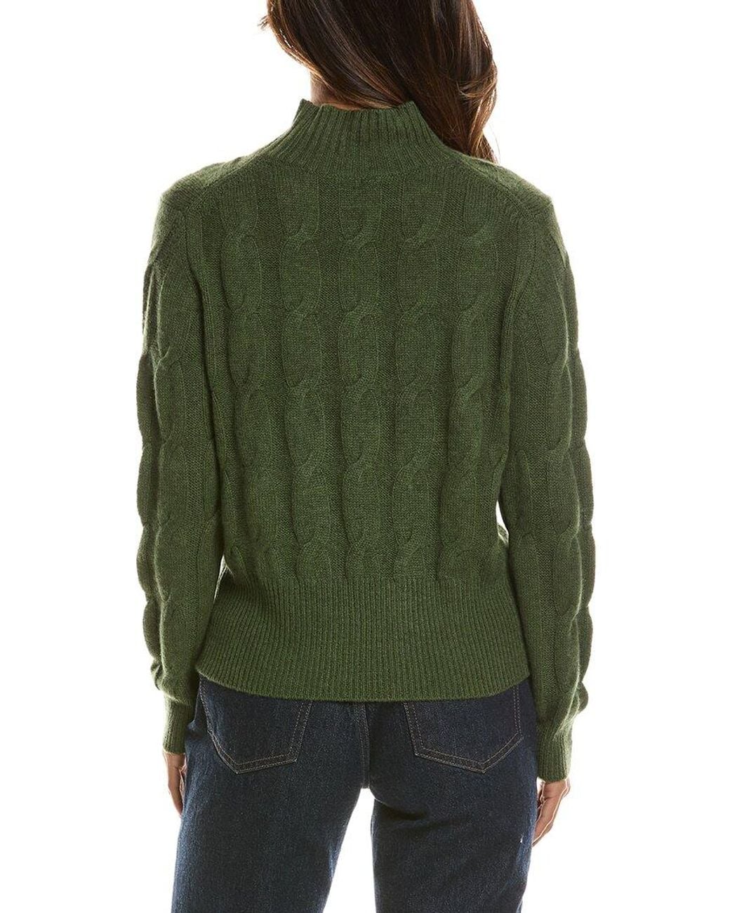 Forte Green Cable Mock Neck 100% Cashmere Sweater