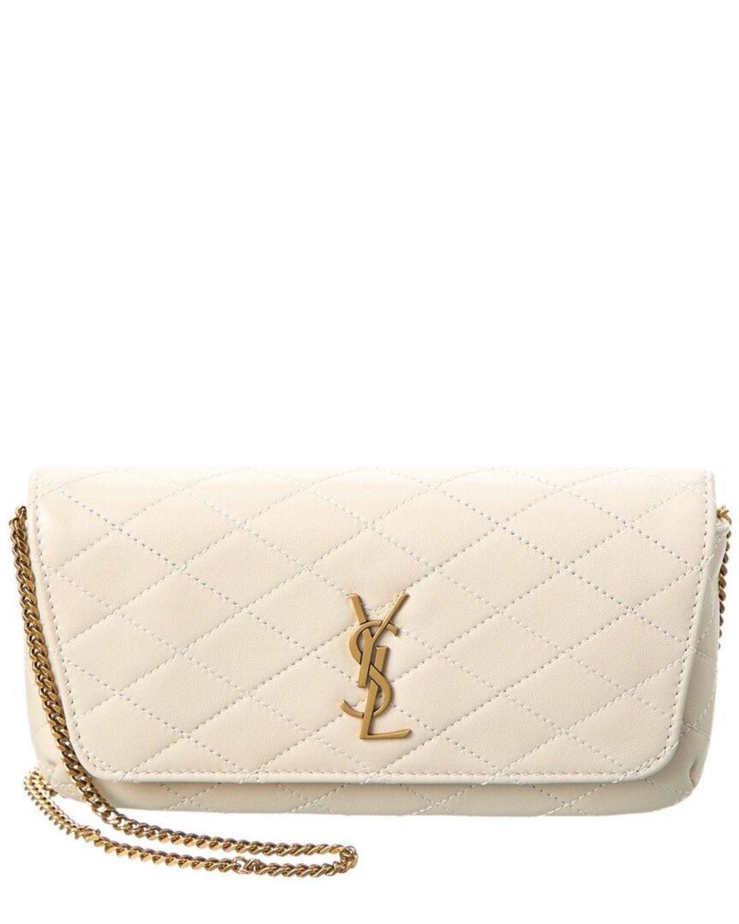 Saint Laurent Natural Gaby Chain Quilted Leather Phone Holder