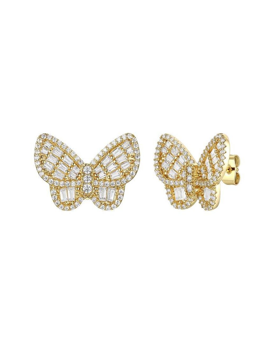 Genevive Jewelry Metallic 14k Over Silver Cz Cluster Butterfly Studs