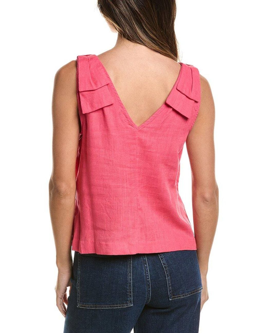Cece Red Bow Strap Linen-Blend Tank