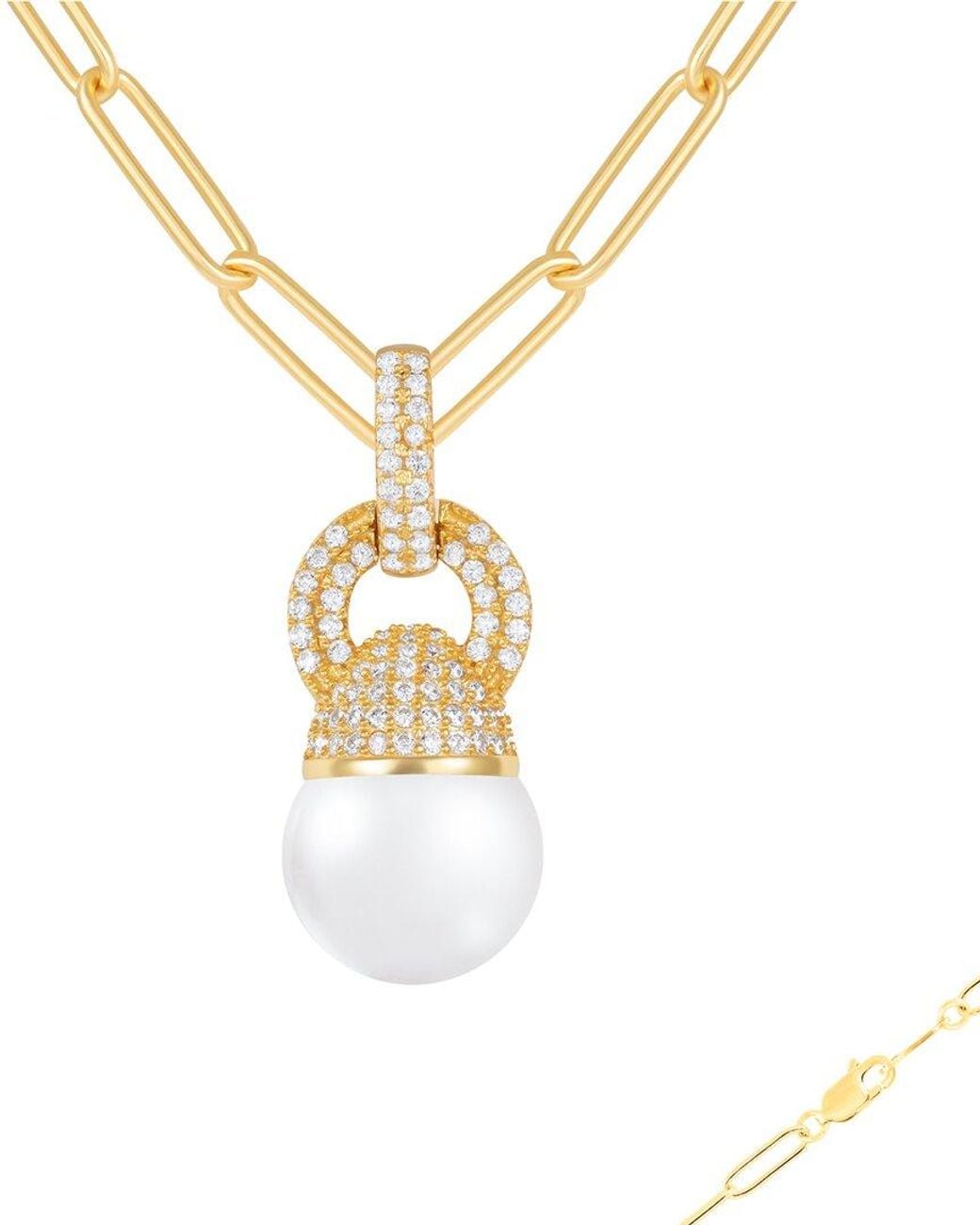 Splendid Metallic 12Mm Pearl Cz Plated Pendant