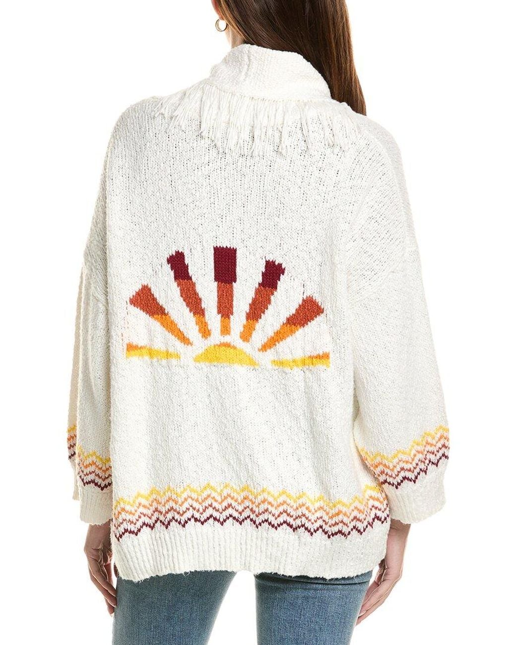 Autumn Cashmere White Cotton By Sunrise Fringed Shawl Collar Cardigan