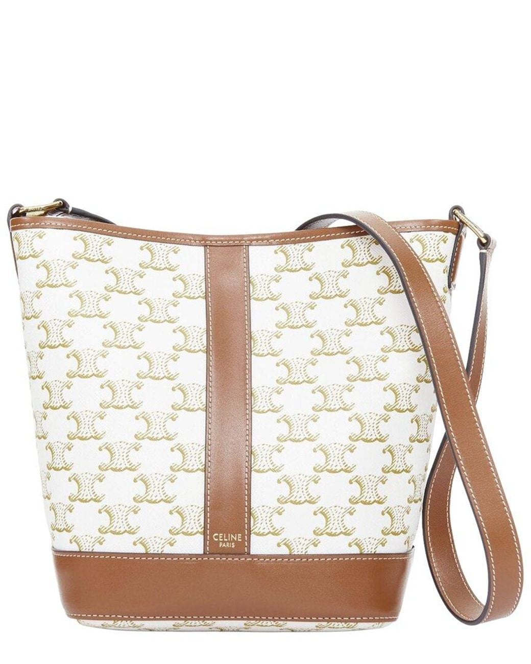 Céline White Triomphe Canvas & Calfskin 2021 Small Bucket Bag T (Authentic Pre-Loved)