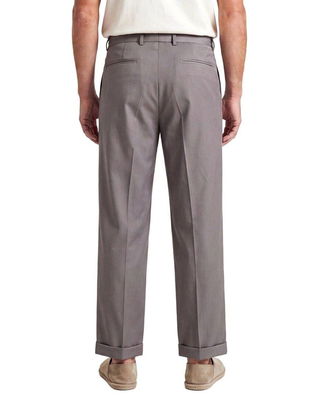 Ron Tomson Gray Pleated Wide Leg Trouser for men