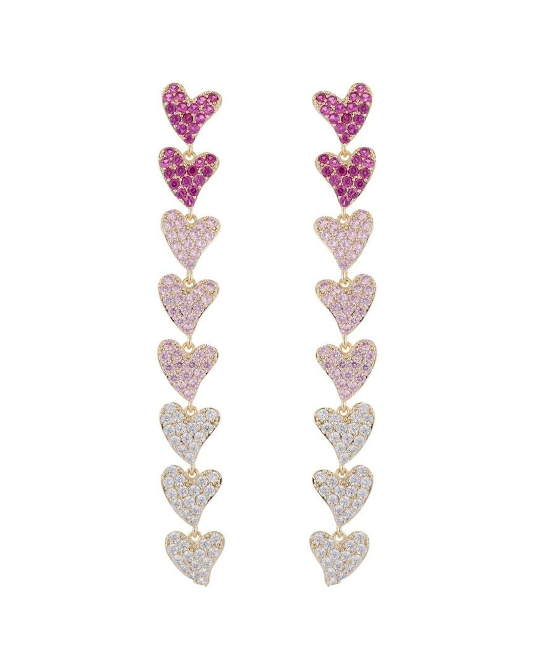 Eye Candy LA Pink Luxe Collection 18k Plated Cz Rainbow Heart Earrings