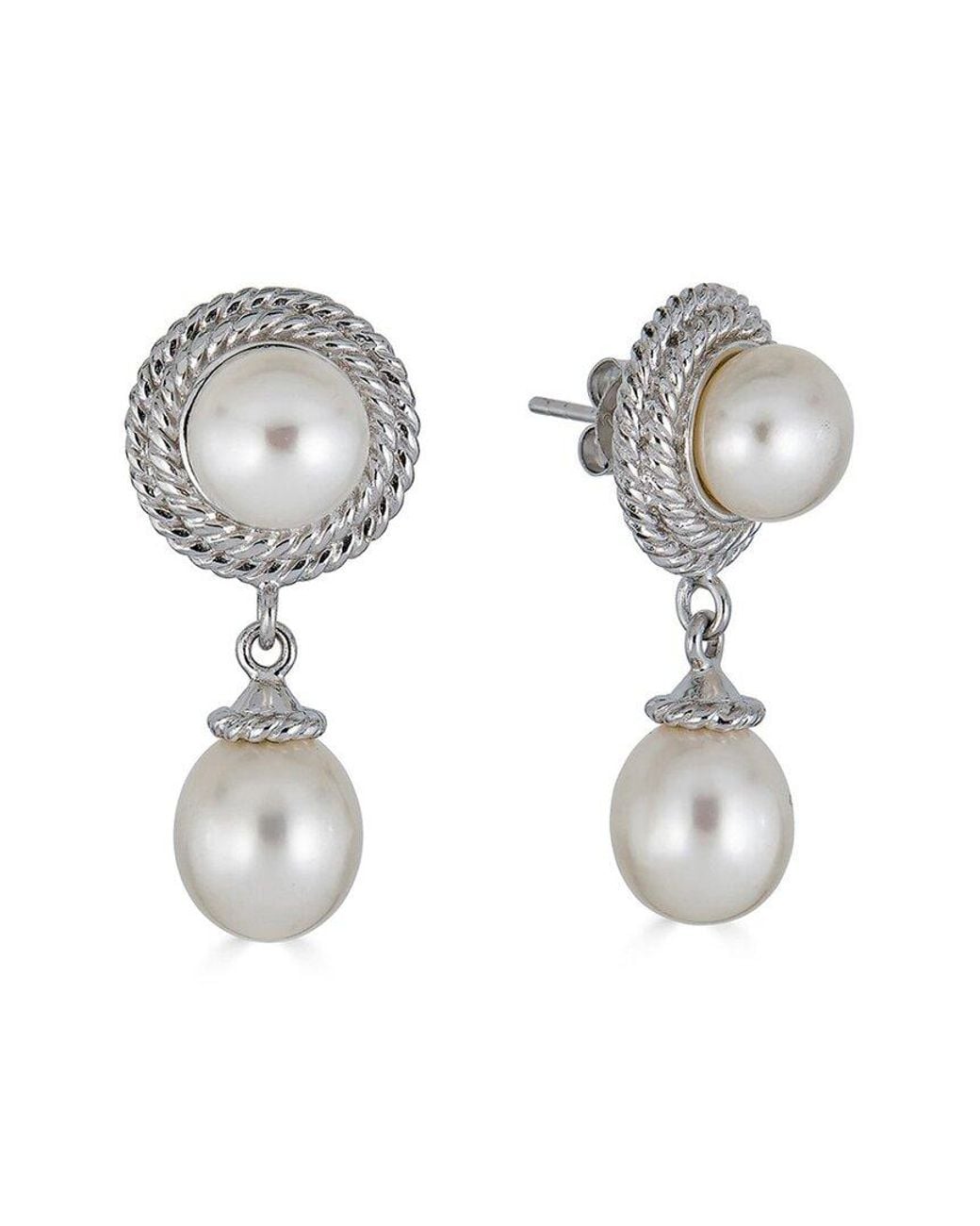 Belpearl Metallic Silver 8.5-8mm Freshwater Pearl Earrings