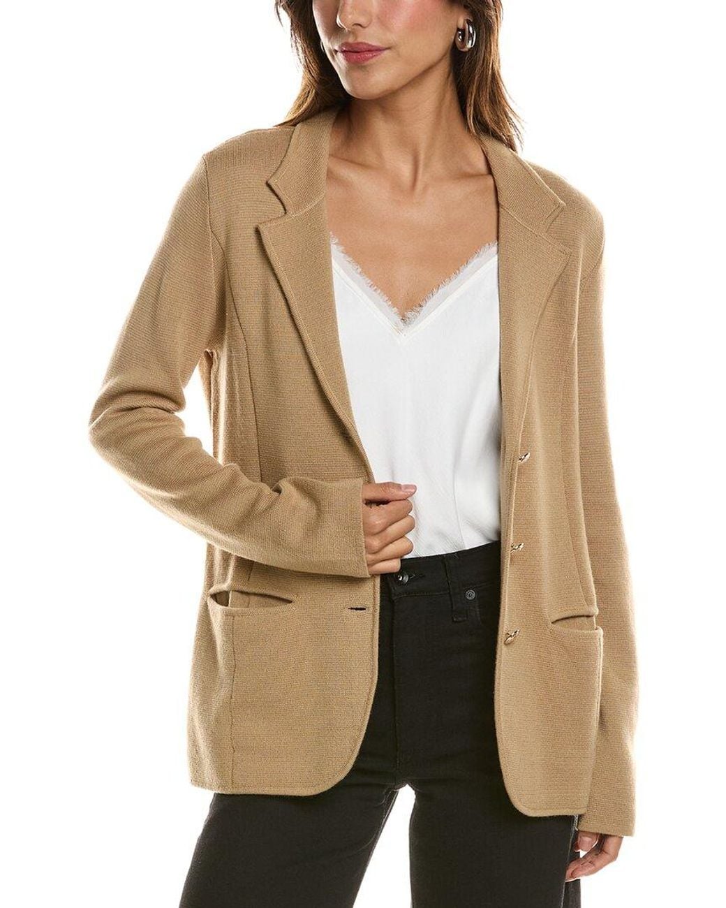Bruno Magli Natural Wool-Blend Sweater Blazer