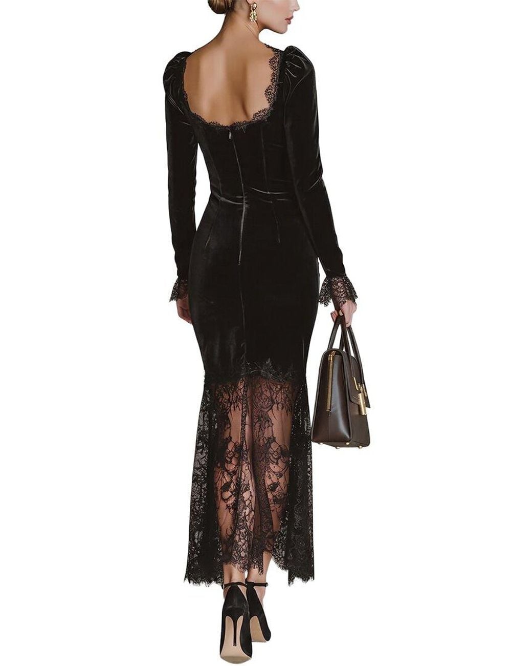 AMINA GLAM Black Embellished Midi Dress