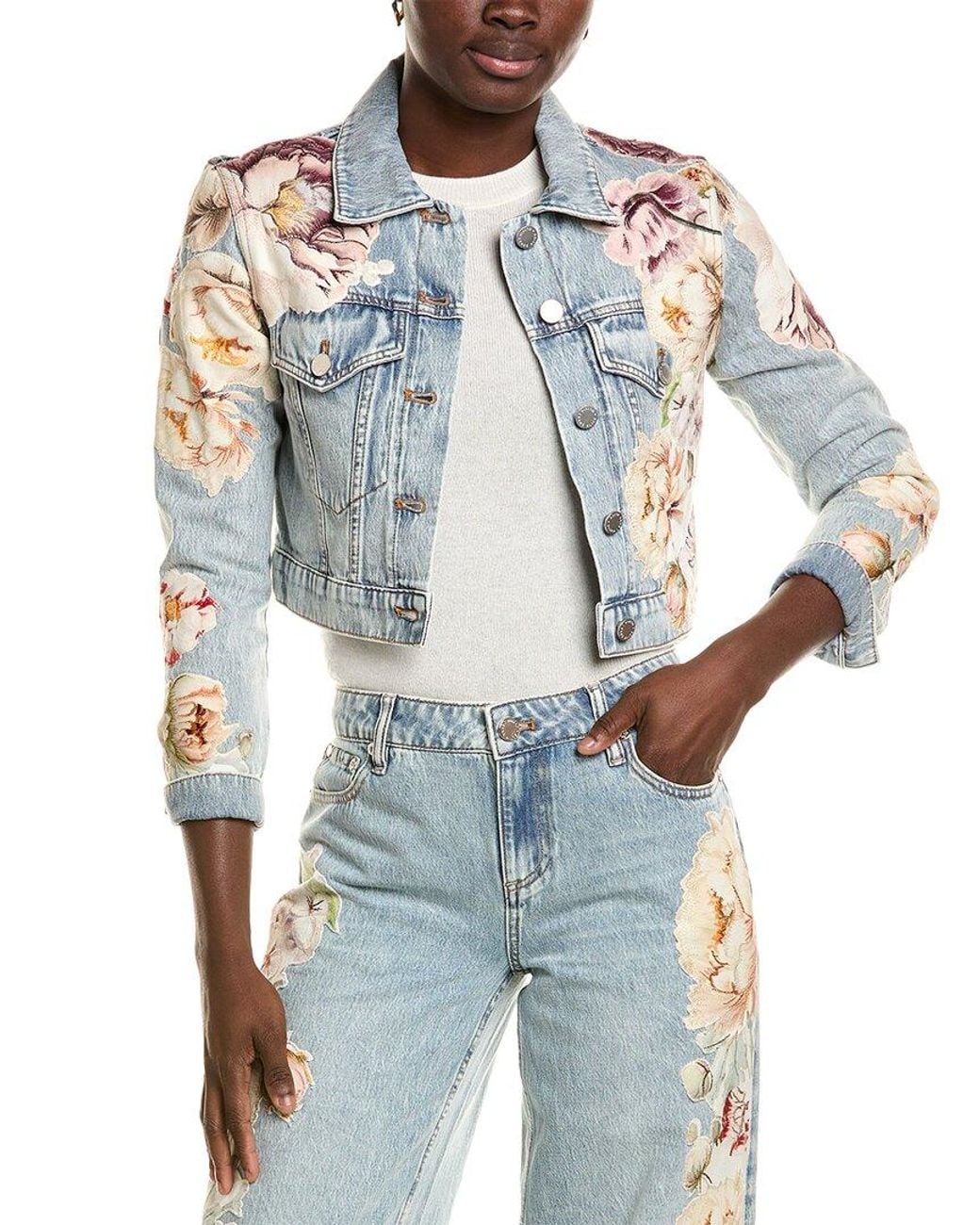 Alice + Olivia Blue Chloe Boxy Cropped Jacket