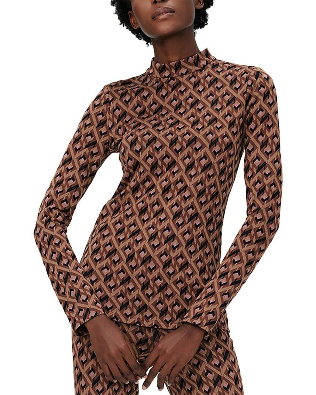 Diane von Furstenberg Brown Birdie Wool-Blend Top
