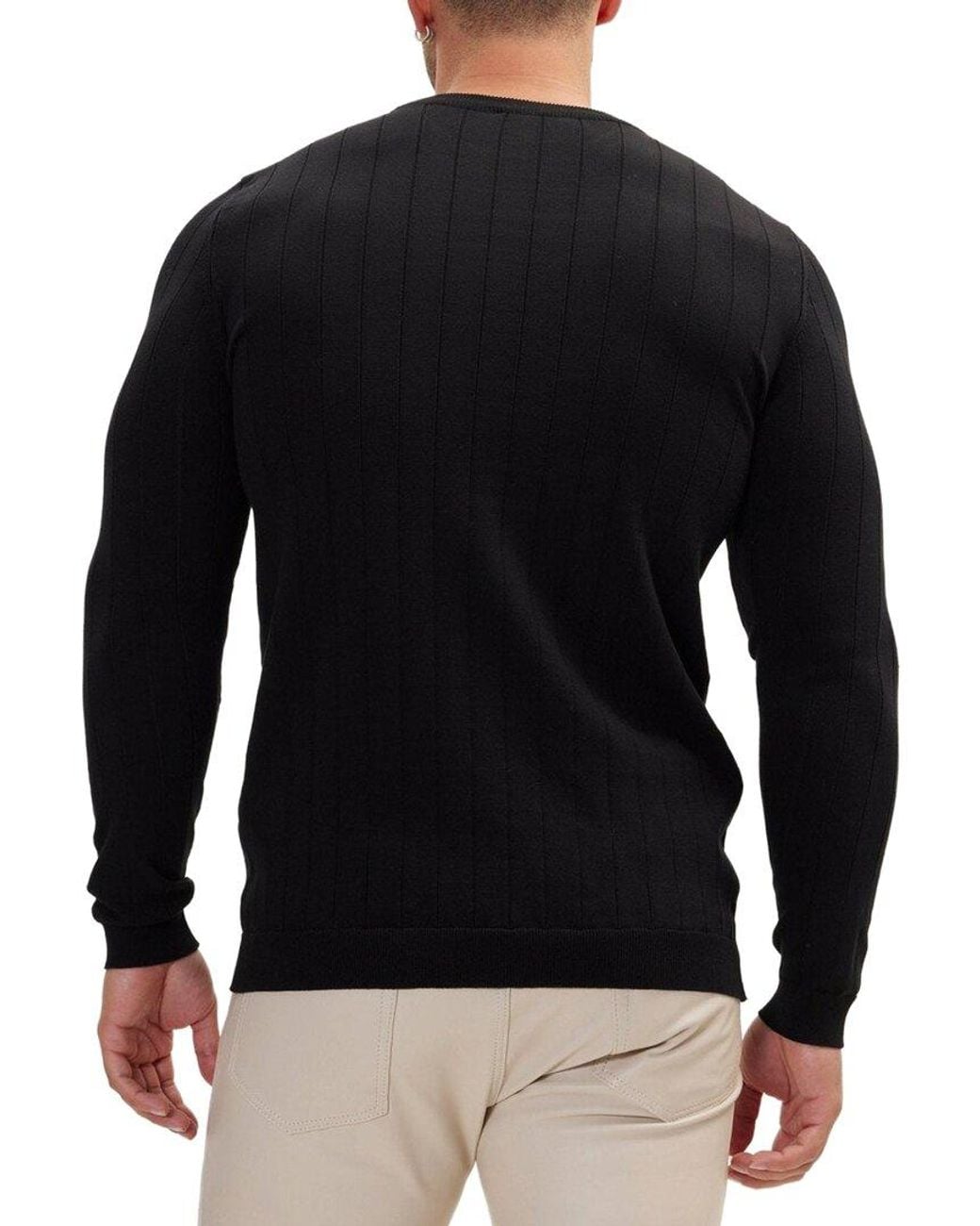 Ron Tomson Black Slip-Stitch Crew Neck Long Sleeve Sweater for men