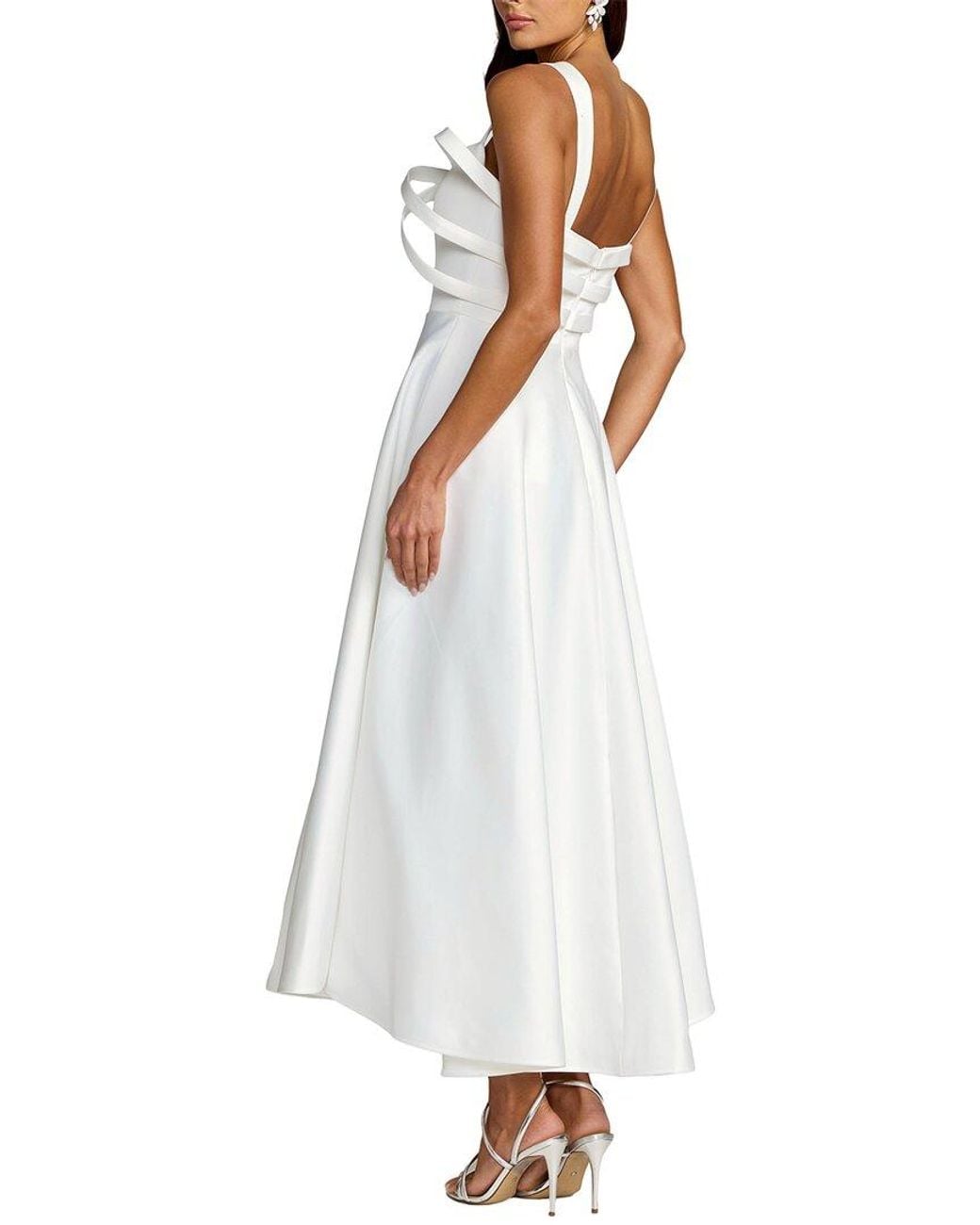 Mac Duggal White Satin Bow Bodice Midi Dress