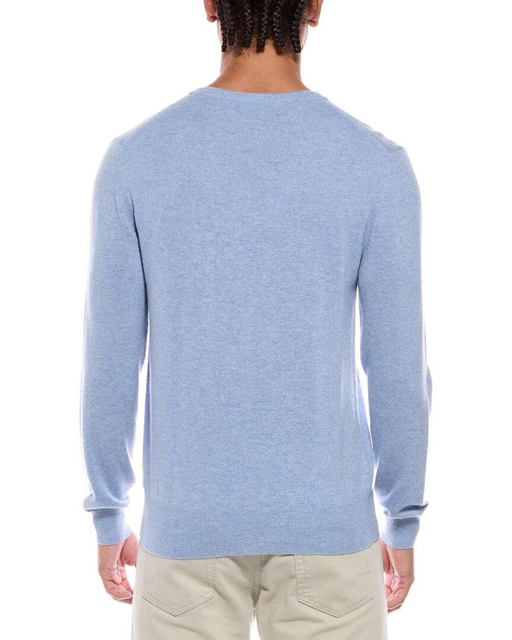 N.Peal Cashmere Blue Oxford 100% Cashmere Crewneck Sweater for men
