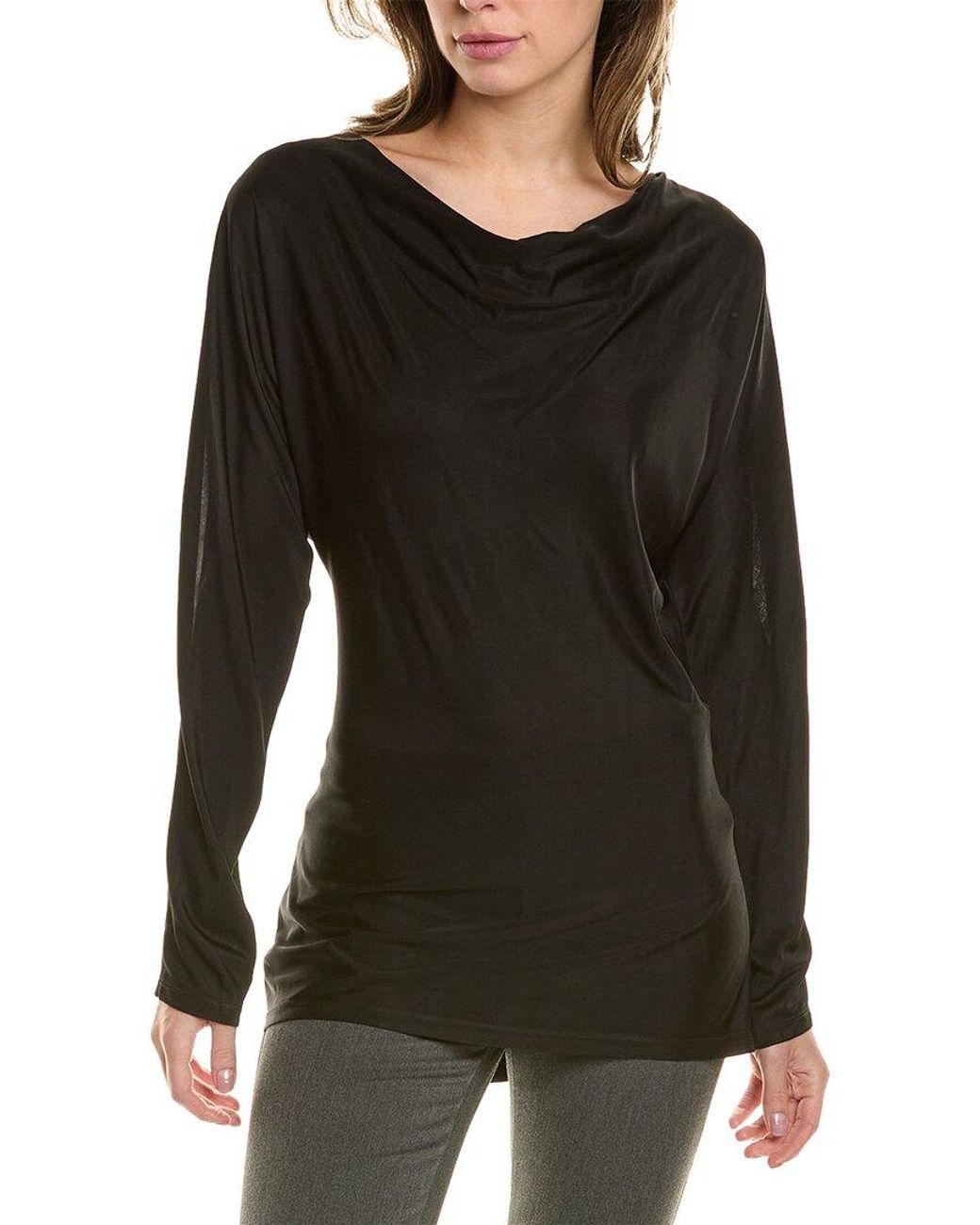 Donna Karan Black Cowl Mesh Inset Top