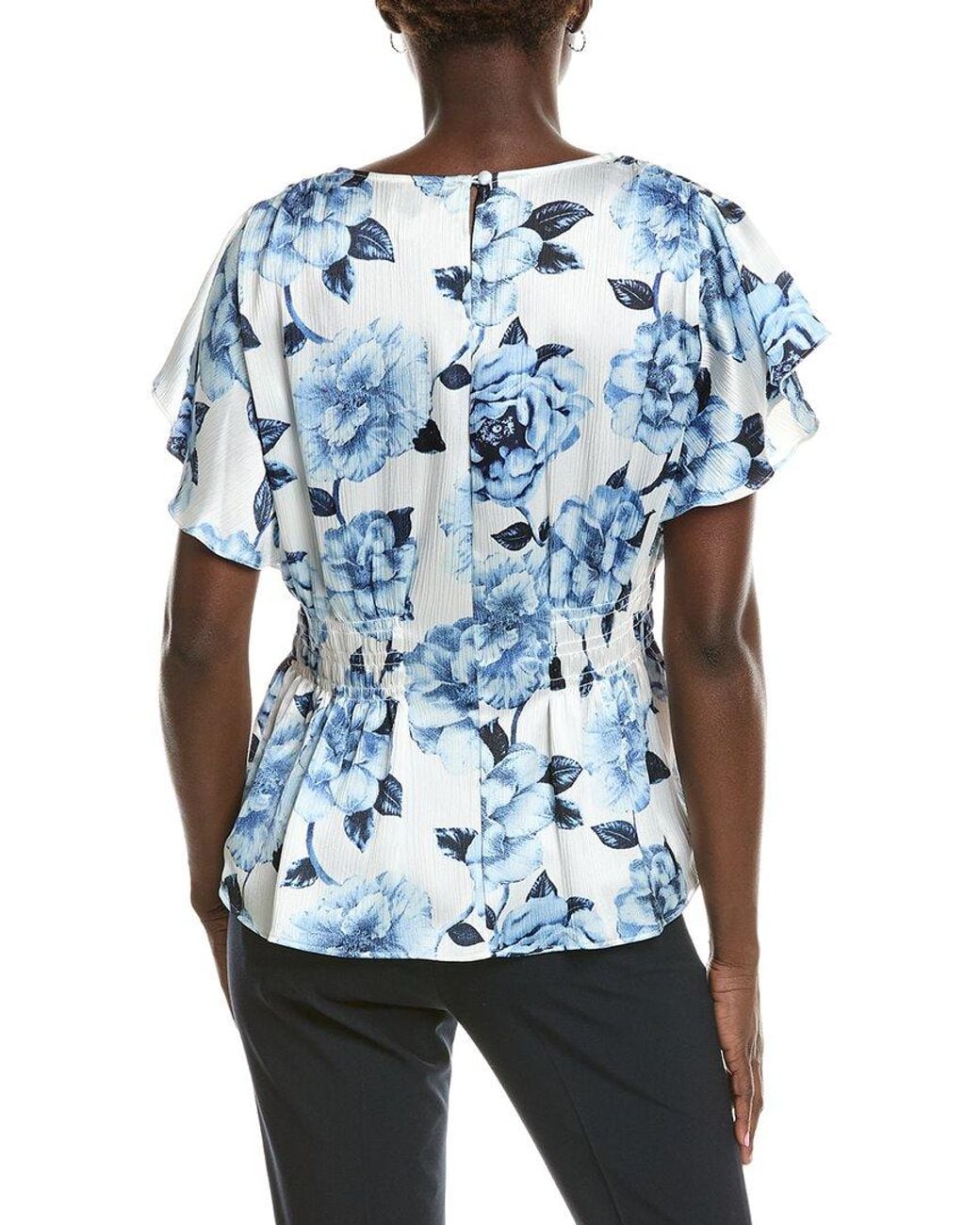 Anne Klein Blue Flutter Printed Blouse