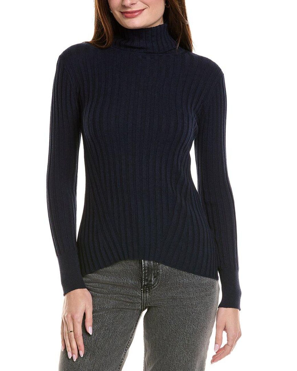 Hannah Rose Black Rib Turtleneck Cashmere-Blend Sweater