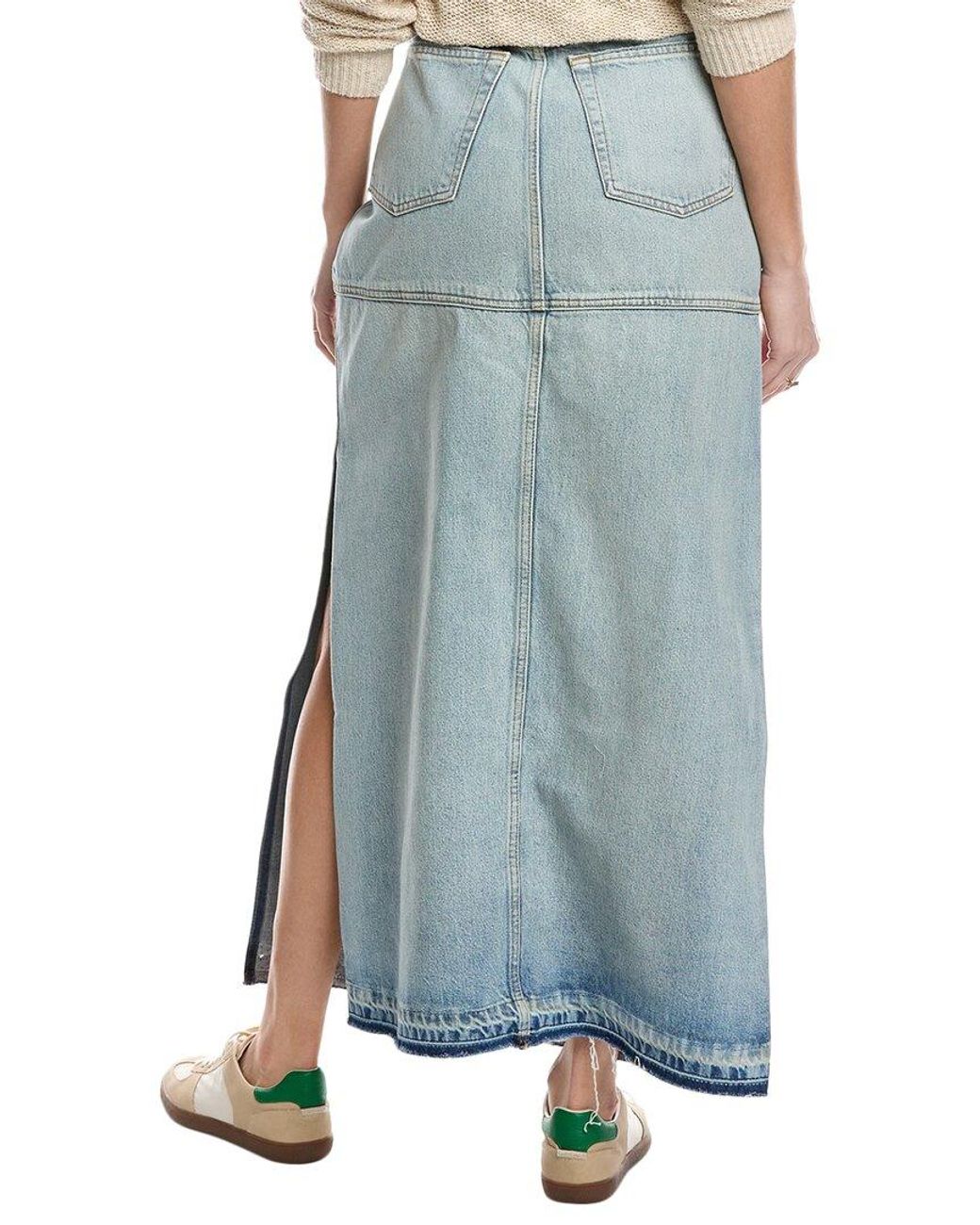 Re/done Blue Mid-Rise Split Skirt