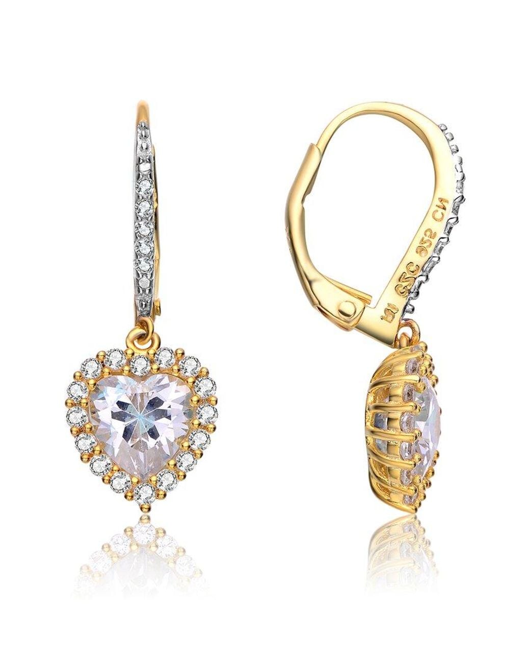 Genevive Jewelry Metallic 14k Over Silver Cz Heart Drop Earrings
