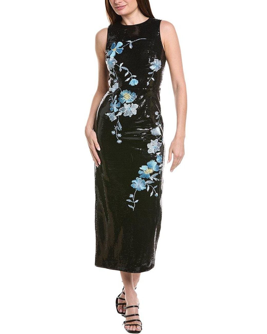 MILLY Black Tiana Floral Sequins Maxi Dress