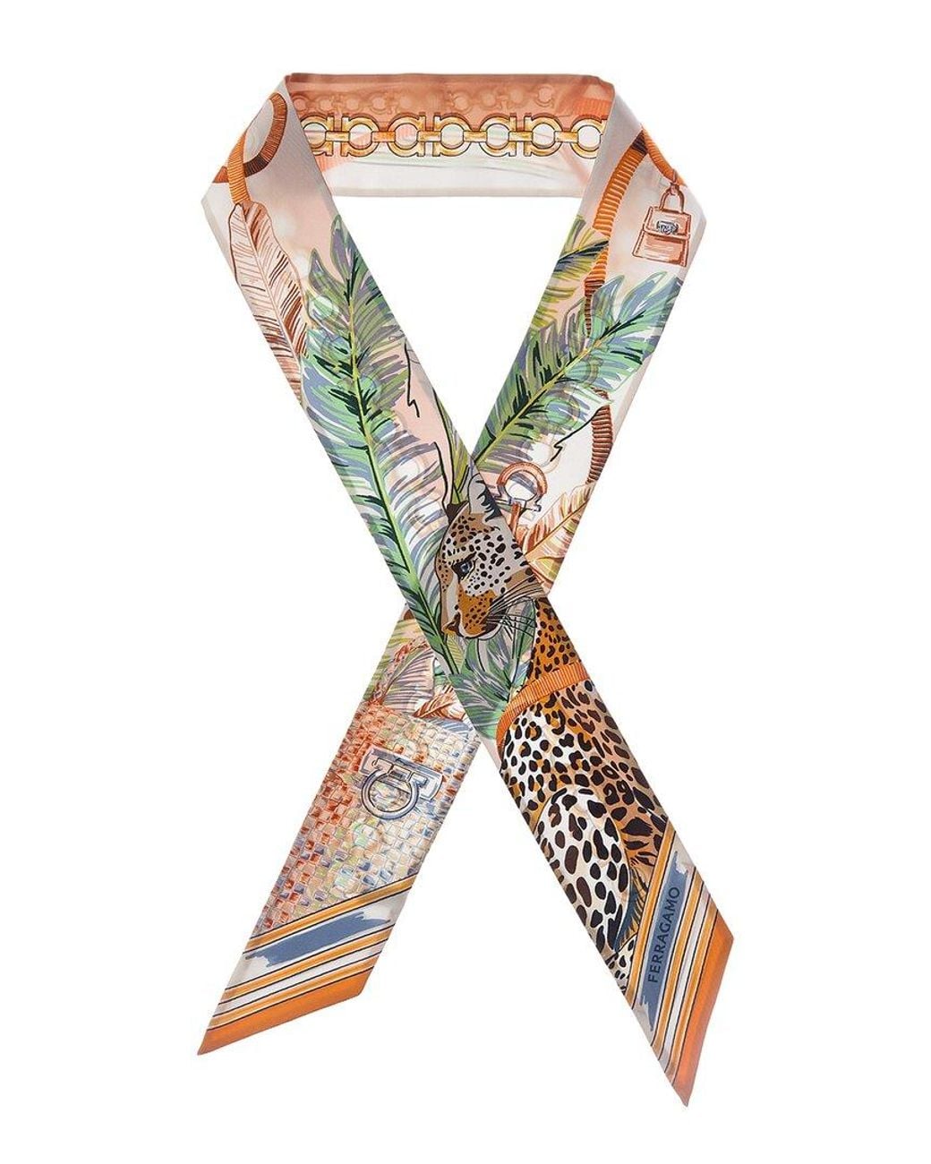 Ferragamo Metallic Felini Print Silk Scarf