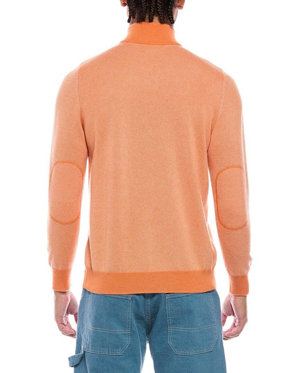 N.Peal Cashmere Blue Carnaby Birdseye 1/2-Zip 100% Cashmere Mock Neck Sweater for men