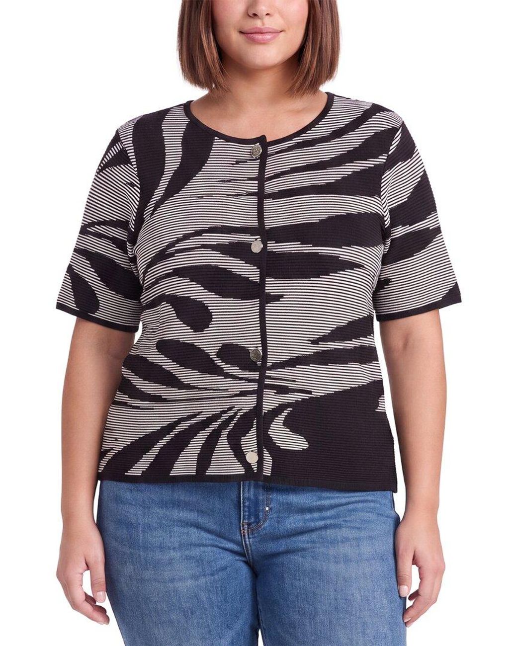 Anne Klein Black Plus Floral Short Sleeve Cardigan