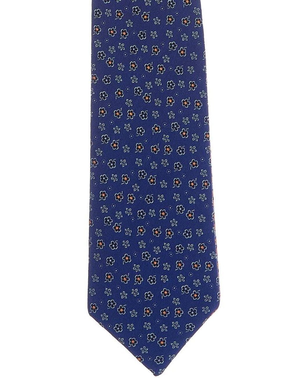 Canali Blue Floral/orange Stripes Reversible Silk Tie for men