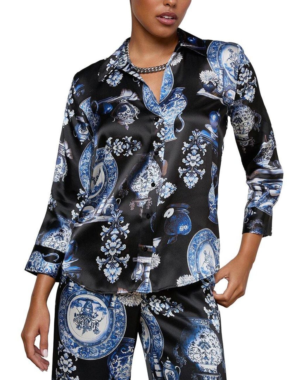 L'Agence Blue Dani 3/4 Sleeve Blouse