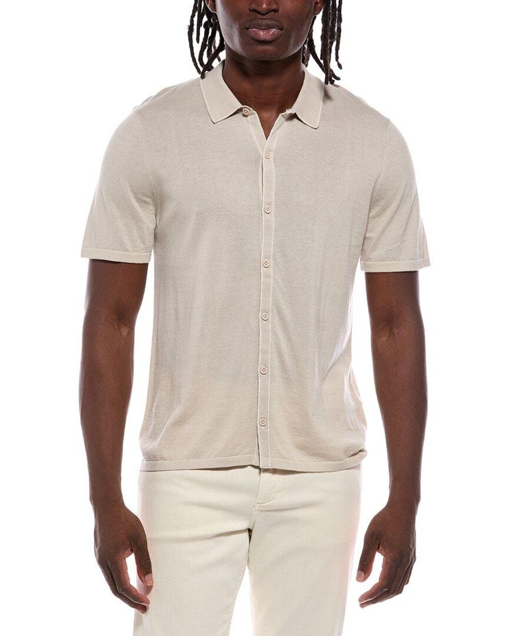 Autumn Cashmere Natural Button Down Contrast Linking Cashmere-Blend Shirt for men