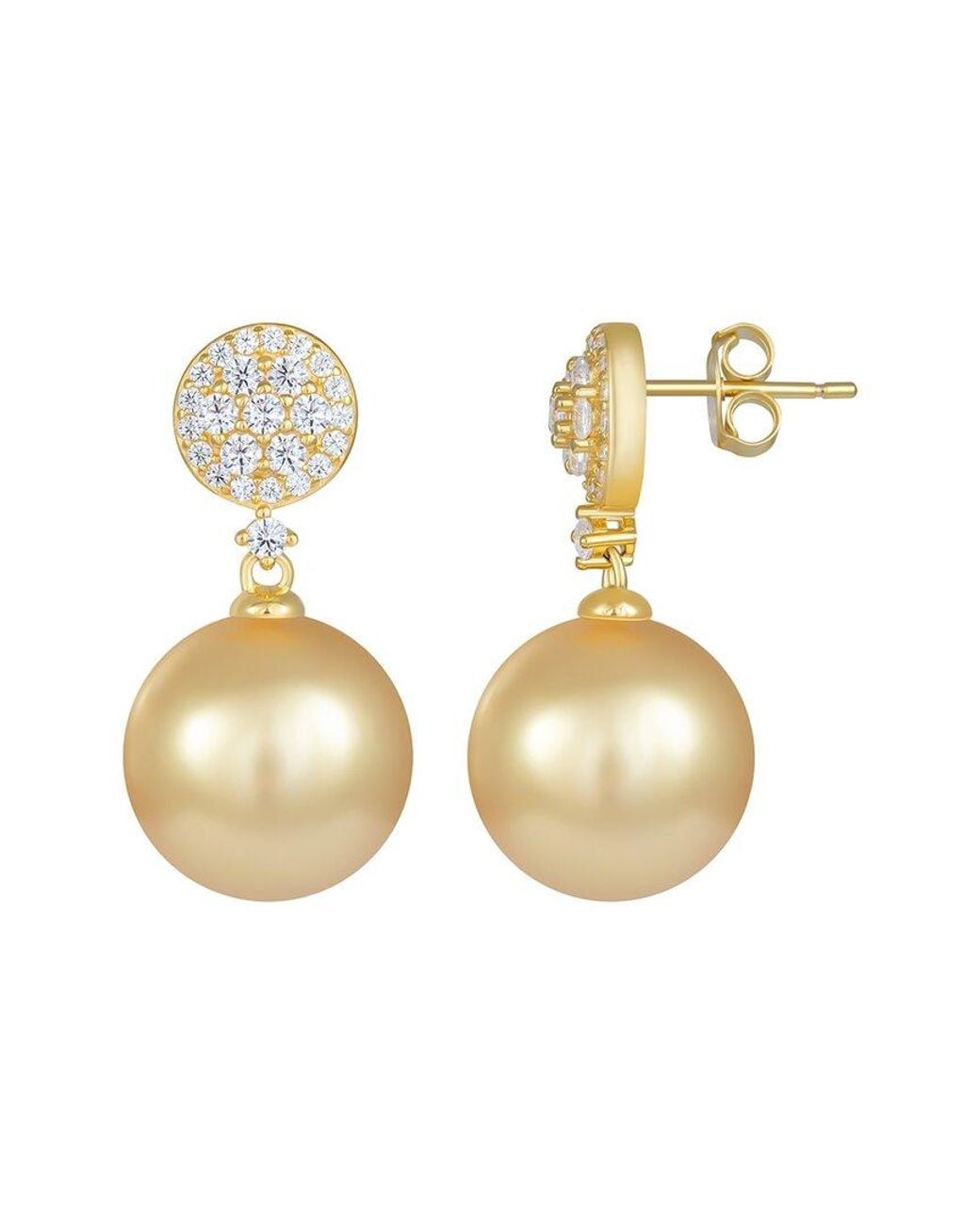 Splendid Metallic 14Mm Pearl Cz Plated Earrings