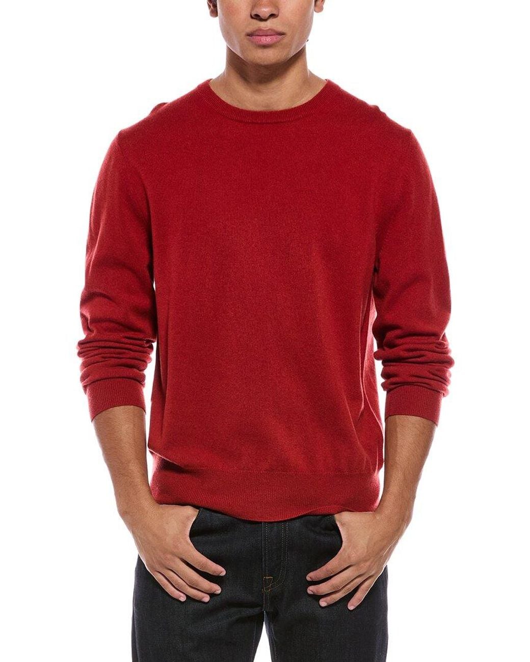 N.Peal Cashmere Red Oxford Cashmere Round Neck Sweater for men