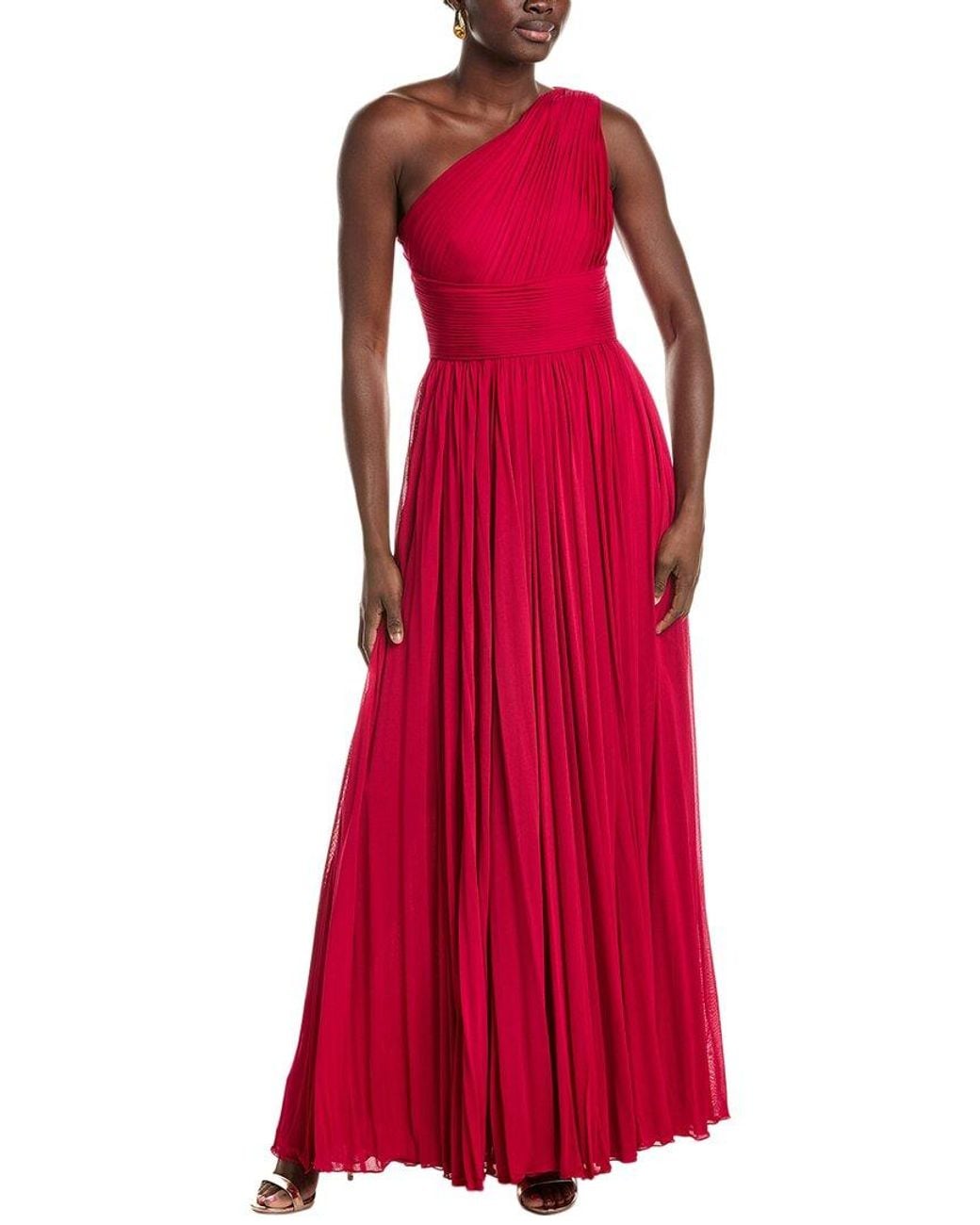 Michael Kors Red Ruched Chiffon Gown