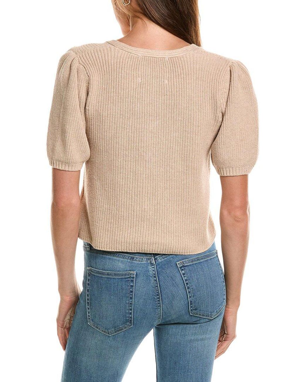 525 America Blue Shaker Puff Sleeve Bow Front Cardigan