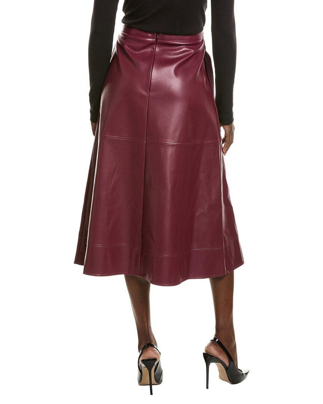 Halston Heritage Red Vegan Leather A-Line Skirt