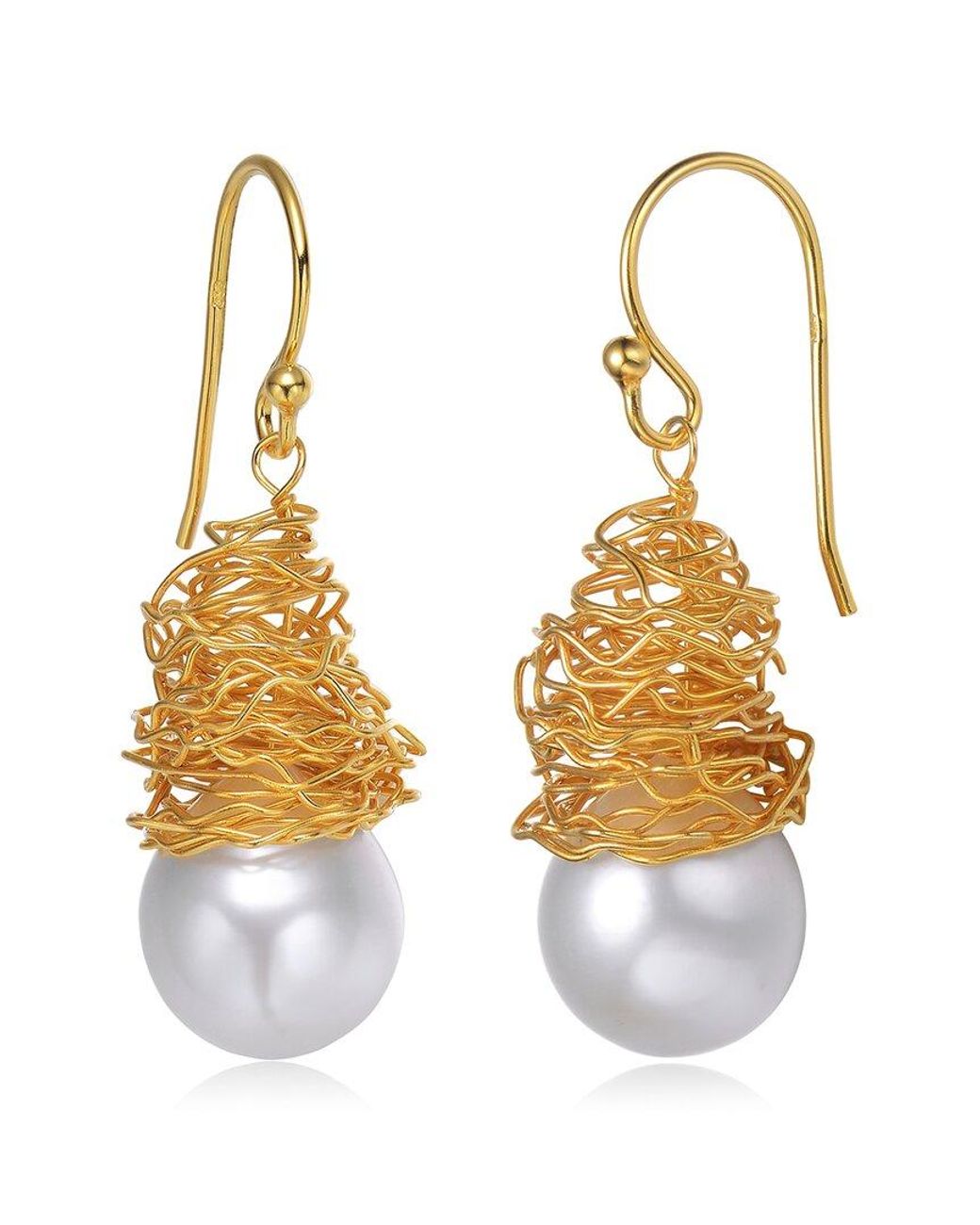 Genevive Jewelry Metallic 14k Over Silver 12.4mm Pearl Earrings