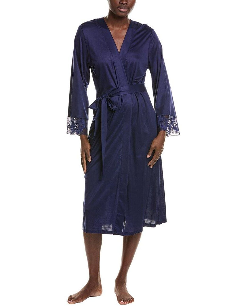 Hanro Blue Eva Lace Accented Robe