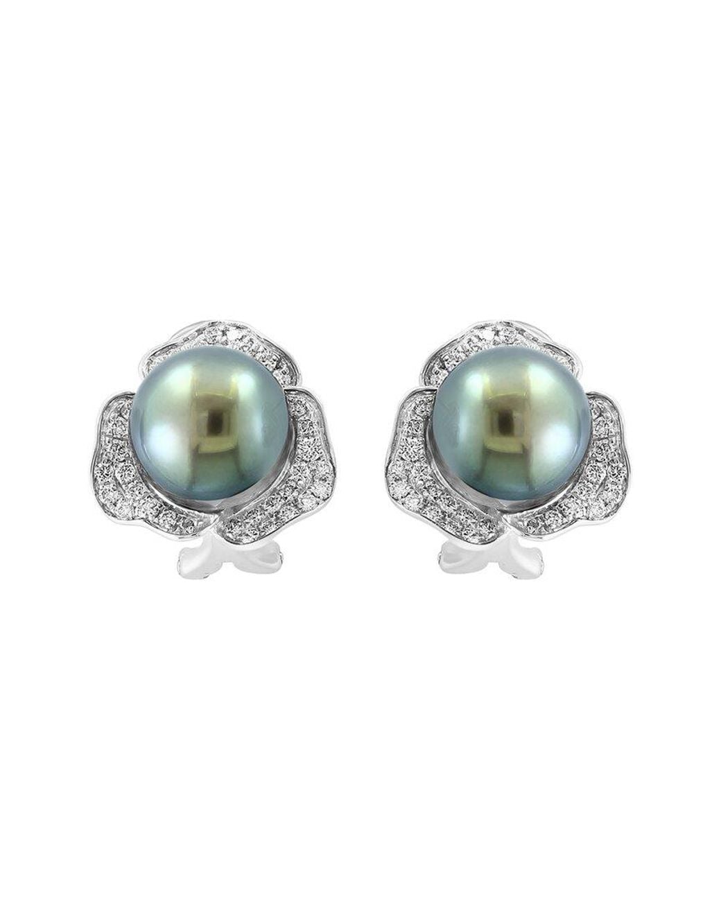 Effy Fine Jewelry Green 14K 0.58 Ct. Tw. Diamond & 10Mm Pearl Earrings