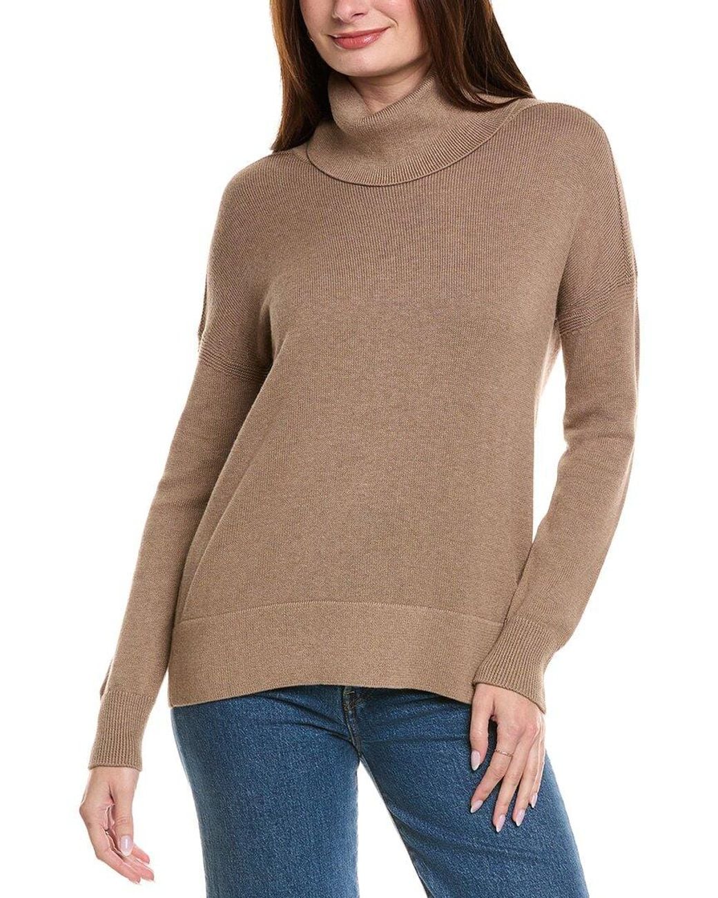 Hannah Rose Natural Boxy Turtleneck Cashmere-Blend Sweater