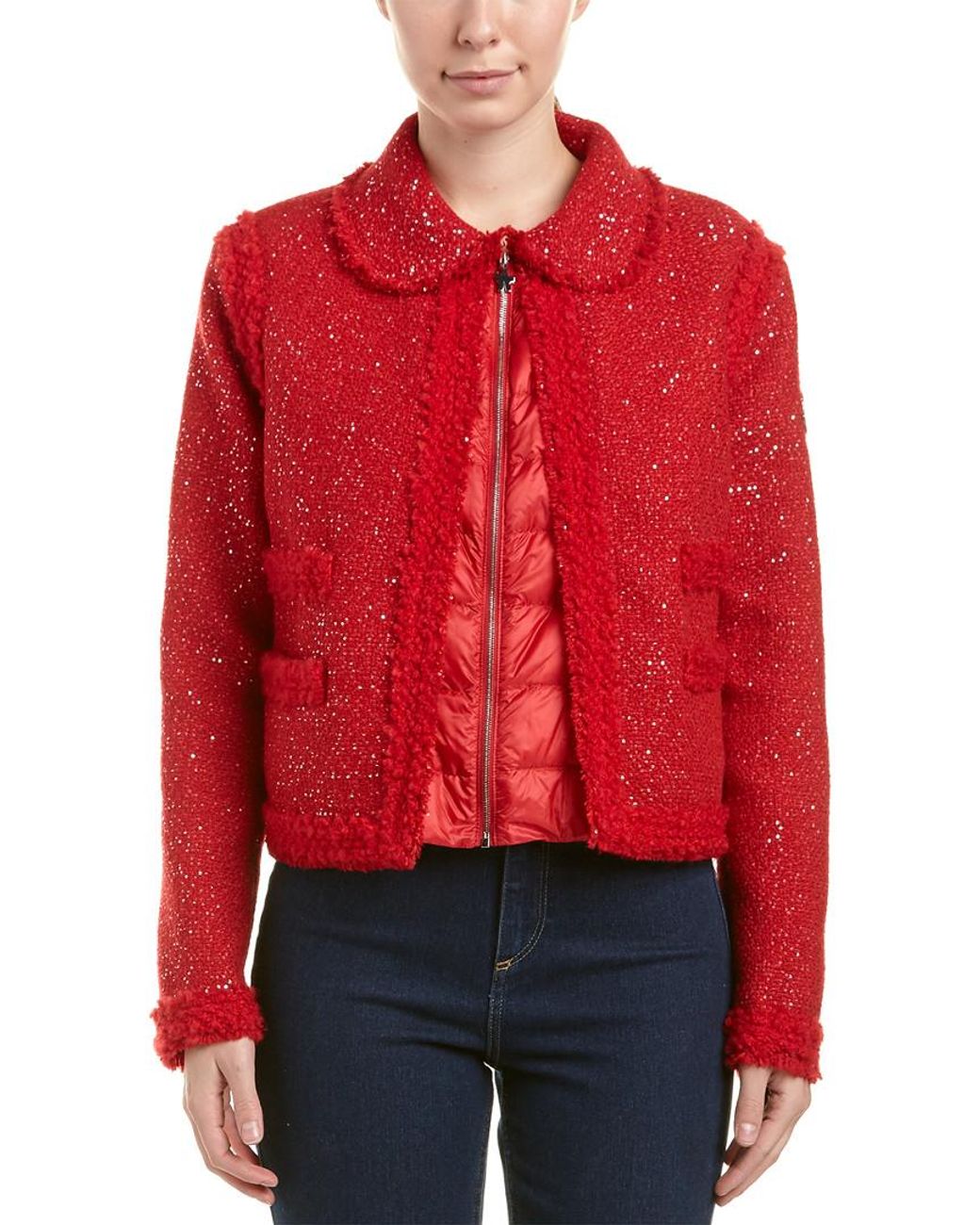 Moncler Padded Wool-blend Boucle Jacket in Red | Lyst
