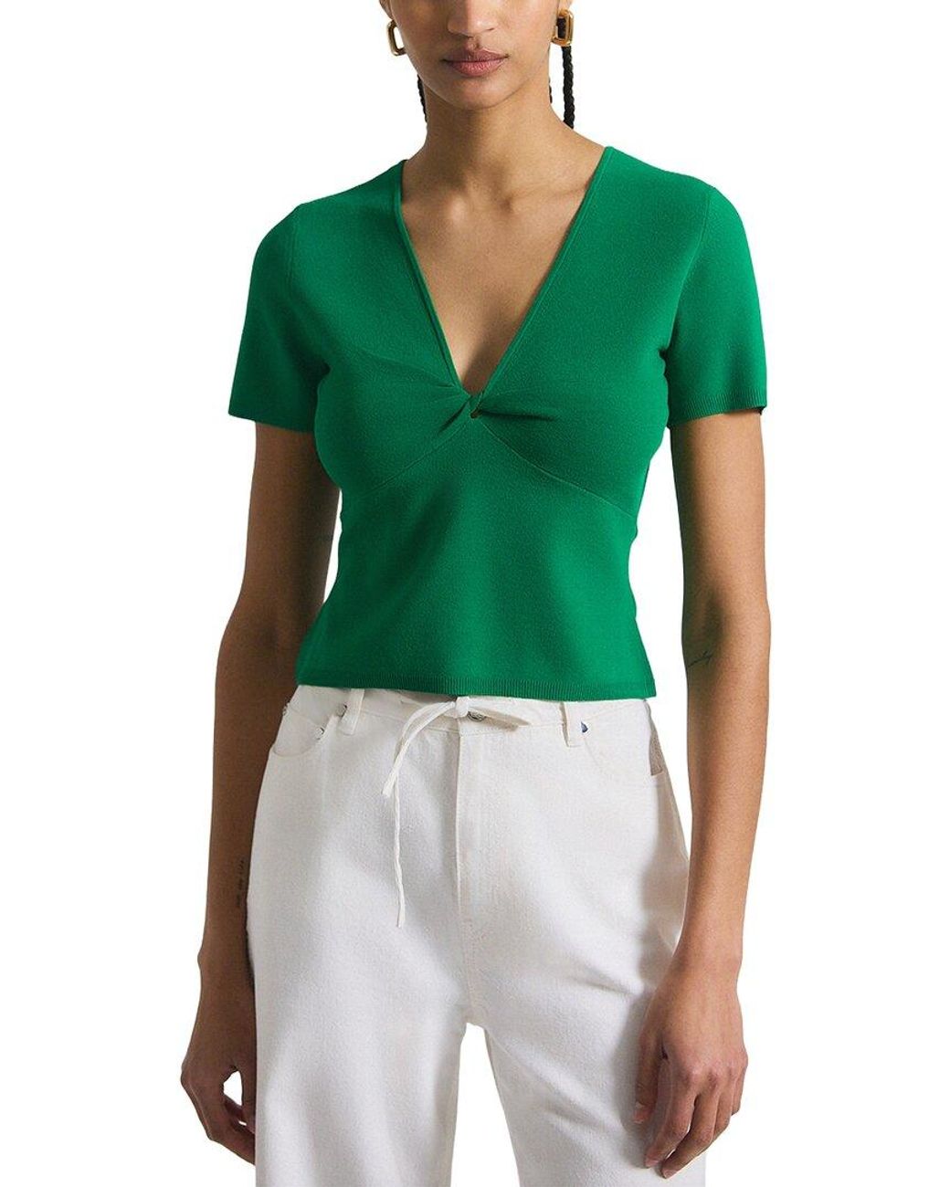 10 Crosby Derek Lam Green Belle Compact Knit Twist Front Sweater