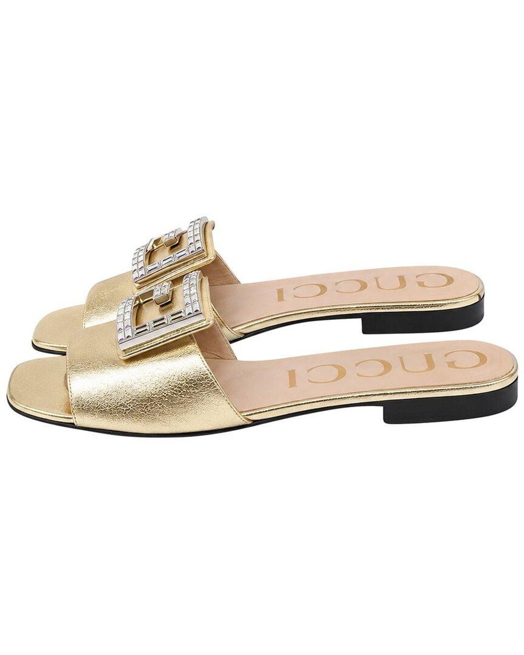 Gucci White Leather Madelyn Jewel-Embellished Slide Sandal (Authentic Pre-Loved)